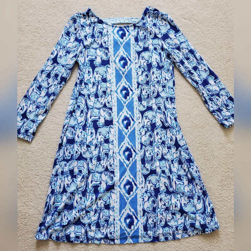 Lilly Pulitzer Blue/White Ophelia Dress Get Trunky szXS